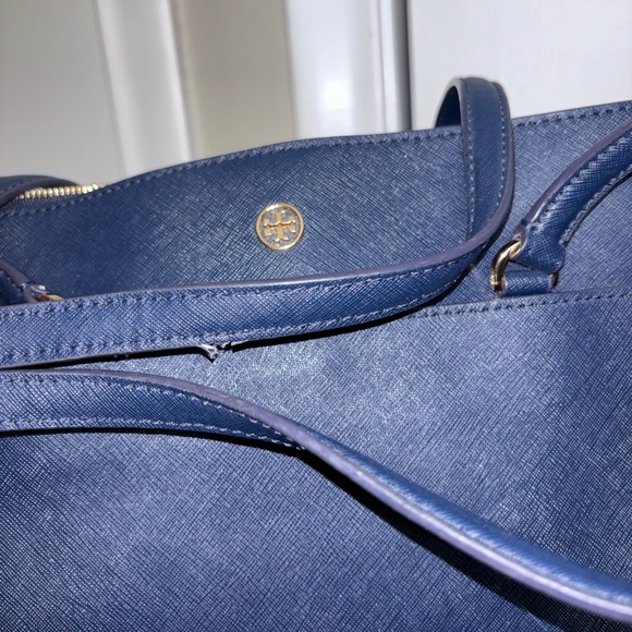Tory Burch large tote bag navy blue Carryall leather handbag - Picture 10 of 16
